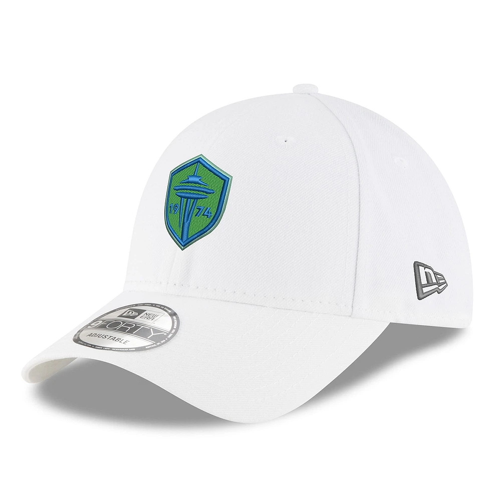 Casquette réglable 9FORTY avec logo principal Seattle Sounders FC New Era blanche pour homme