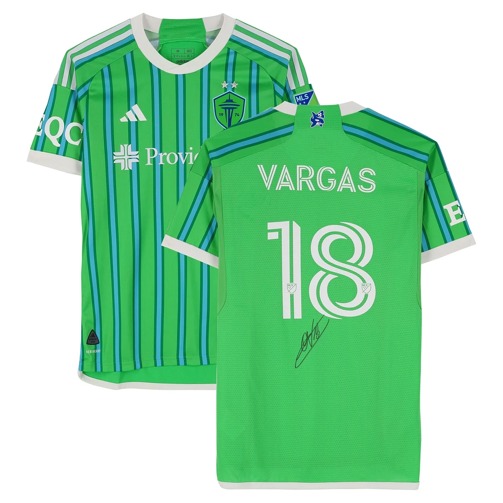 Obed Vargas Seattle Sounders FC Autographed Match-Used #18 Green adidas Jersey from the 2024 MLS Season - Size M
