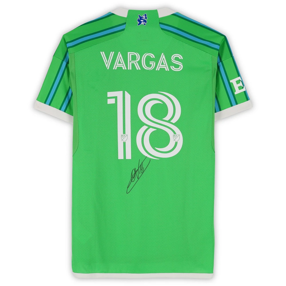 Obed Vargas Seattle Sounders FC Autographed Match-Used #18 Green adidas Jersey from the 2024 MLS Season - Size M