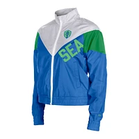Women's 5th & Ocean by New Era  Blue Seattle Sounders FC Leisure Cropped Full-Zip Windbreaker Jacket