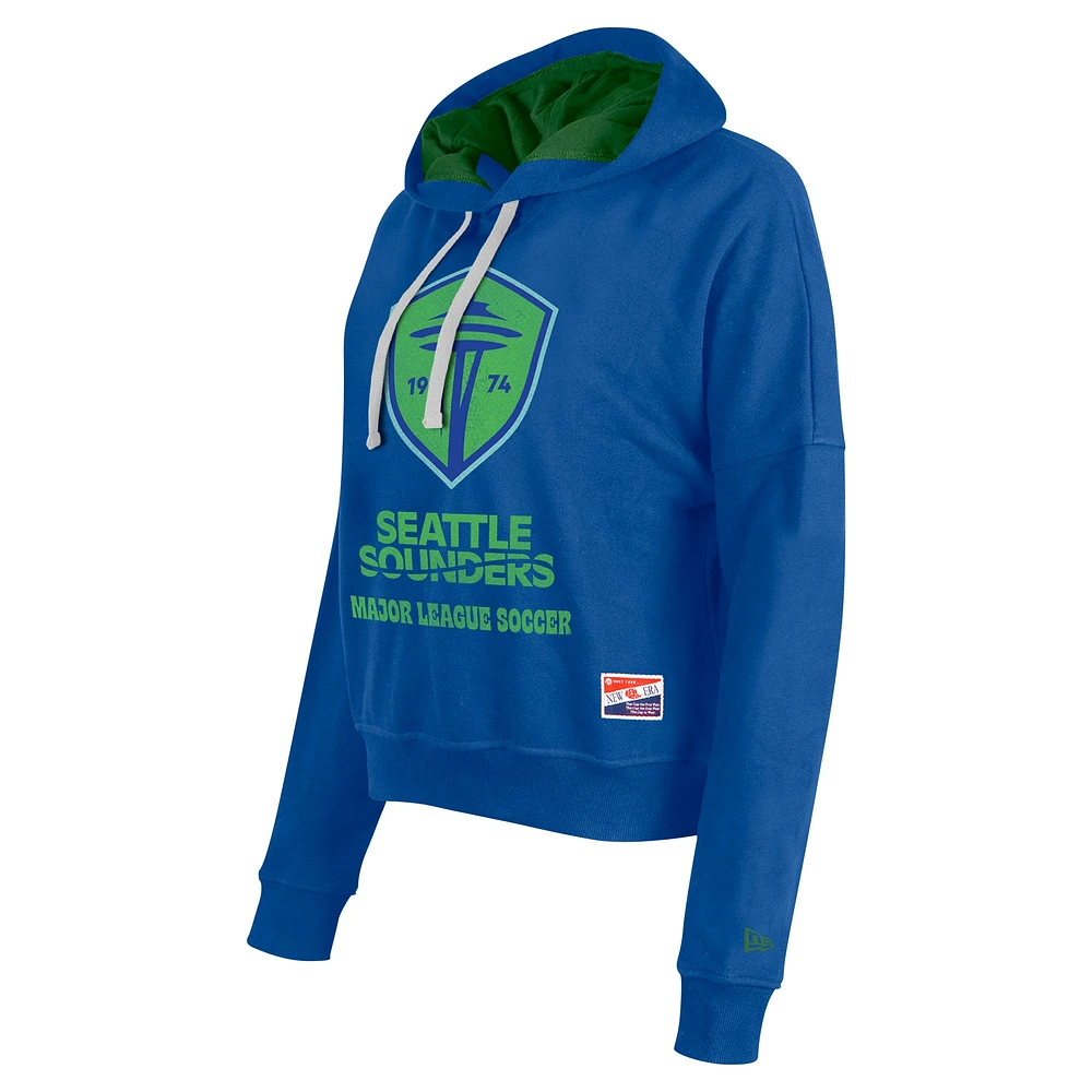 Women's 5th & Ocean by New Era Blue Seattle Sounders FC Throwback Pullover Hoodie