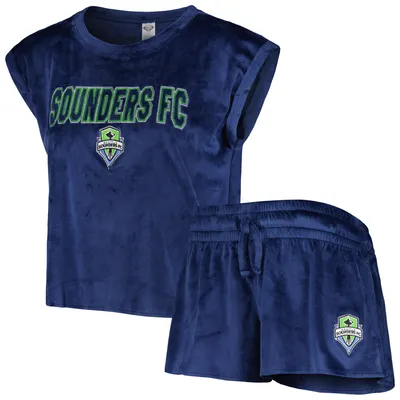 Women's Concepts Sport Navy Seattle Seahawks Plus Size Badge T-Shirt & Flannel Pants Sleep Set