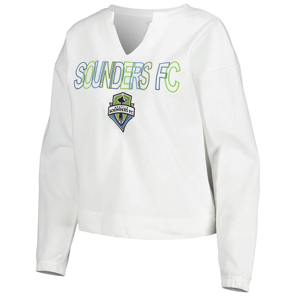 T-shirt à manches longues et col cranté Seattle Sounders FC Sunray Concepts Sport pour femme, blanc