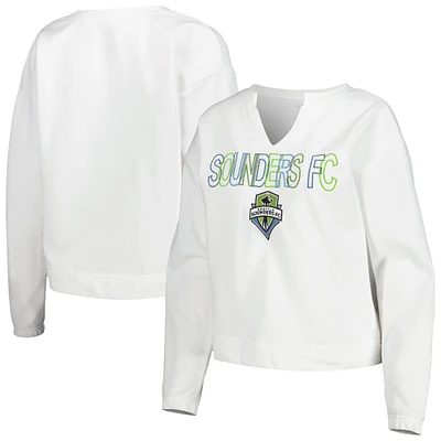 T-shirt à manches longues et col cranté Seattle Sounders FC Sunray Concepts Sport pour femme, blanc