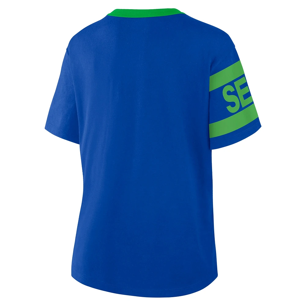 T-shirt bleu fanatiques pour femmes Seattle Sounders FC Defender Pairing Legacy