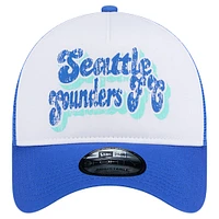 Women's New Era White/Blue Seattle Sounders FC Throwback A-Frame Trucker 9FORTY Snapback Hat