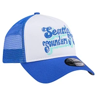 Women's New Era White/Blue Seattle Sounders FC Throwback A-Frame Trucker 9FORTY Snapback Hat