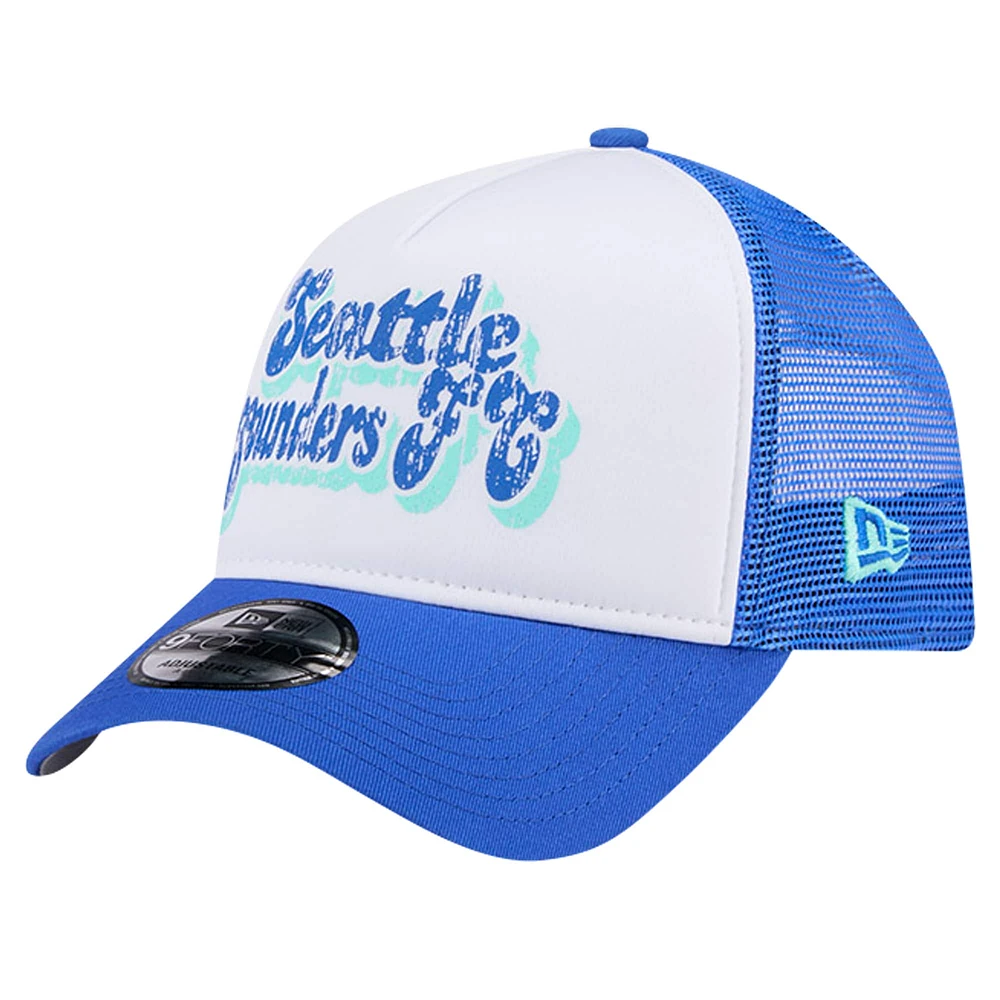 Women's New Era White/Blue Seattle Sounders FC Throwback A-Frame Trucker 9FORTY Snapback Hat