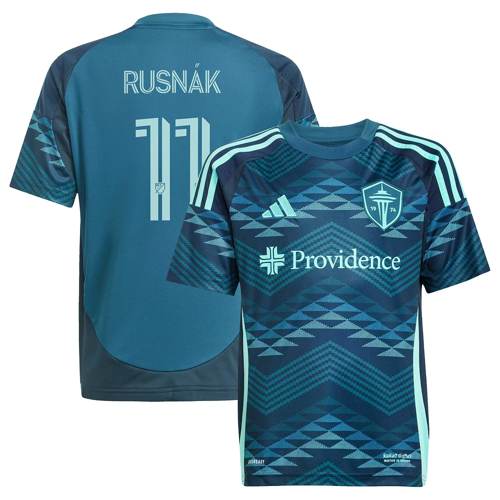 Maillot de joueur réplique du kit The Salish Sea 2025 des Seattle Sounders FC bleu Albert Rusnak pour jeunes adidas