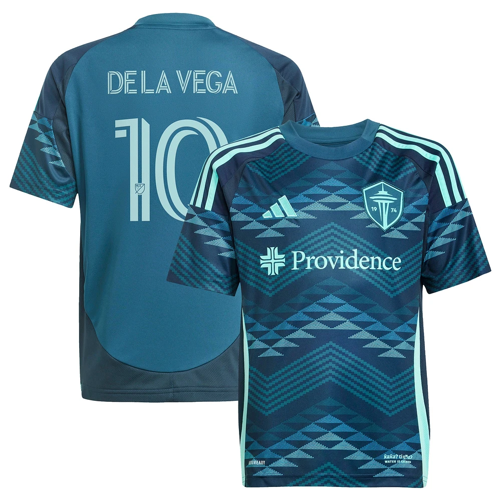 Maillot de joueur réplique du kit The Salish Sea 2025 bleu adidas Pedro la Vega pour jeunes Seattle Sounders FC