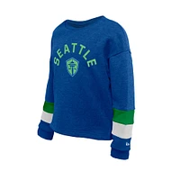 Youth Girls 5th & Ocean by New Era  Blue Seattle Sounders FC High-Low Crewneck Sweatshirt