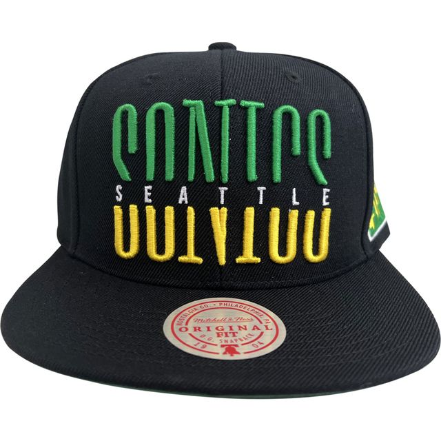 Mitchell & Ness pour homme Noir Seattle SuperSonics Hardwood Classics Wordstack - Casquette Snapback