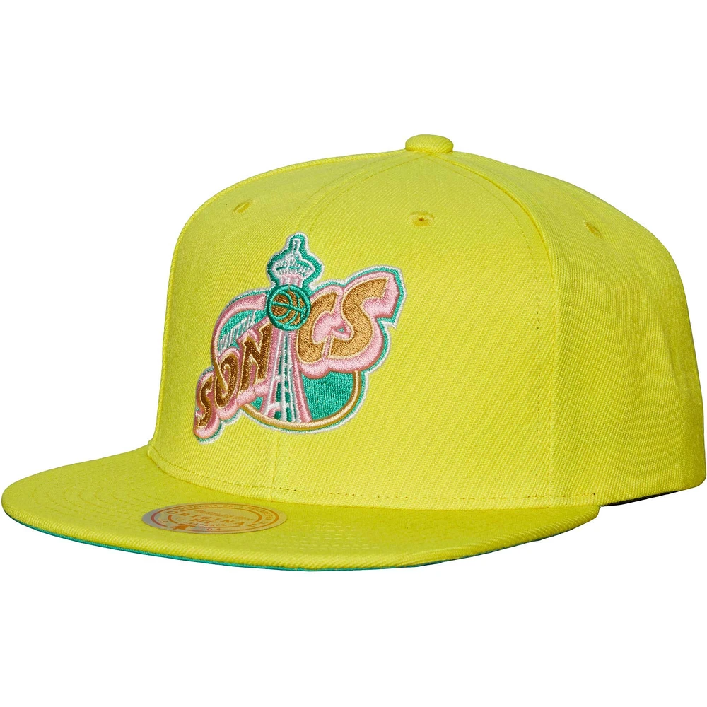 Mitchell & Ness Gold Seattle SuperSonics Hardwood Classics Soul Pastel Snapback Casquette pour homme