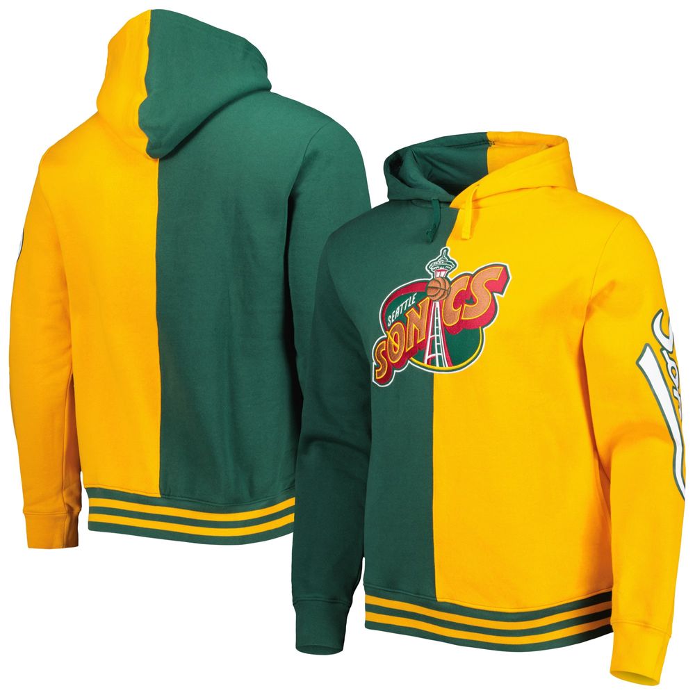 Men's Mitchell & Ness Green/Gold Seattle SuperSonics Hardwood Classics Split Pullover Hoodie