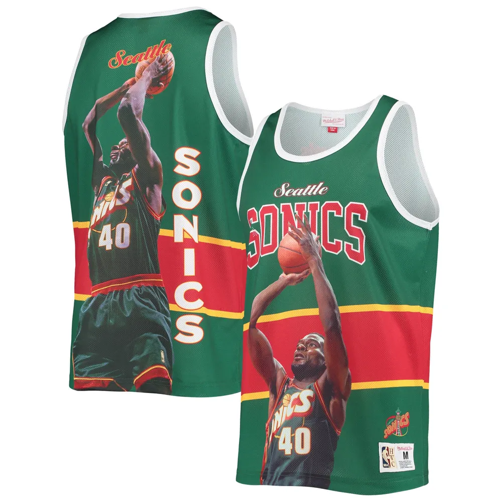 Men's Mitchell & Ness Shawn Kemp Green/Red Seattle SuperSonics Hardwood  Classics Tie-Dye Name & Number Tank Top