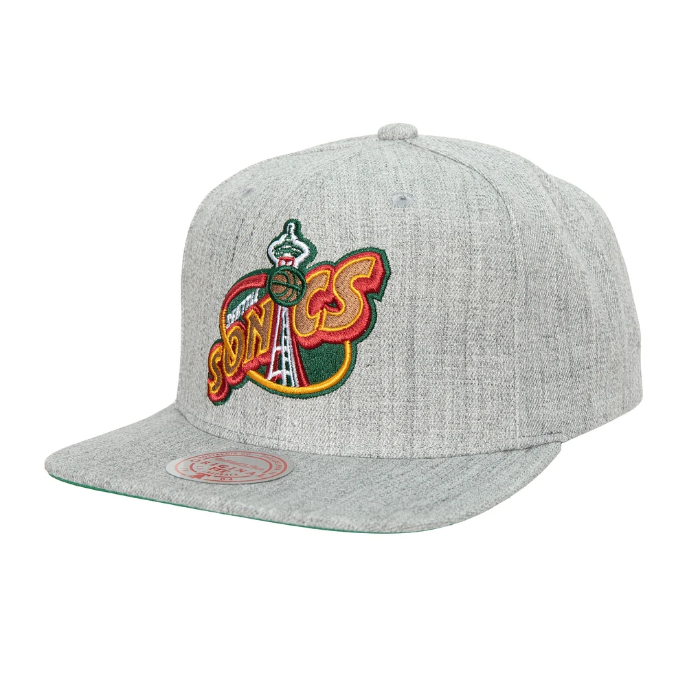 Men's Mitchell & Ness Heather Gray Seattle SuperSonics Hardwood Classics 2.0 Snapback Hat