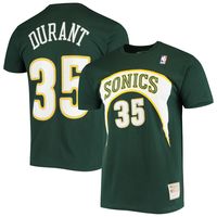 Men's Mitchell & Ness Kevin Durant Green Seattle SuperSonics Hardwood Classics Stitch Name Number T-Shirt