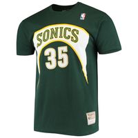 Men's Mitchell & Ness Kevin Durant Green Seattle SuperSonics Hardwood Classics Stitch Name Number T-Shirt