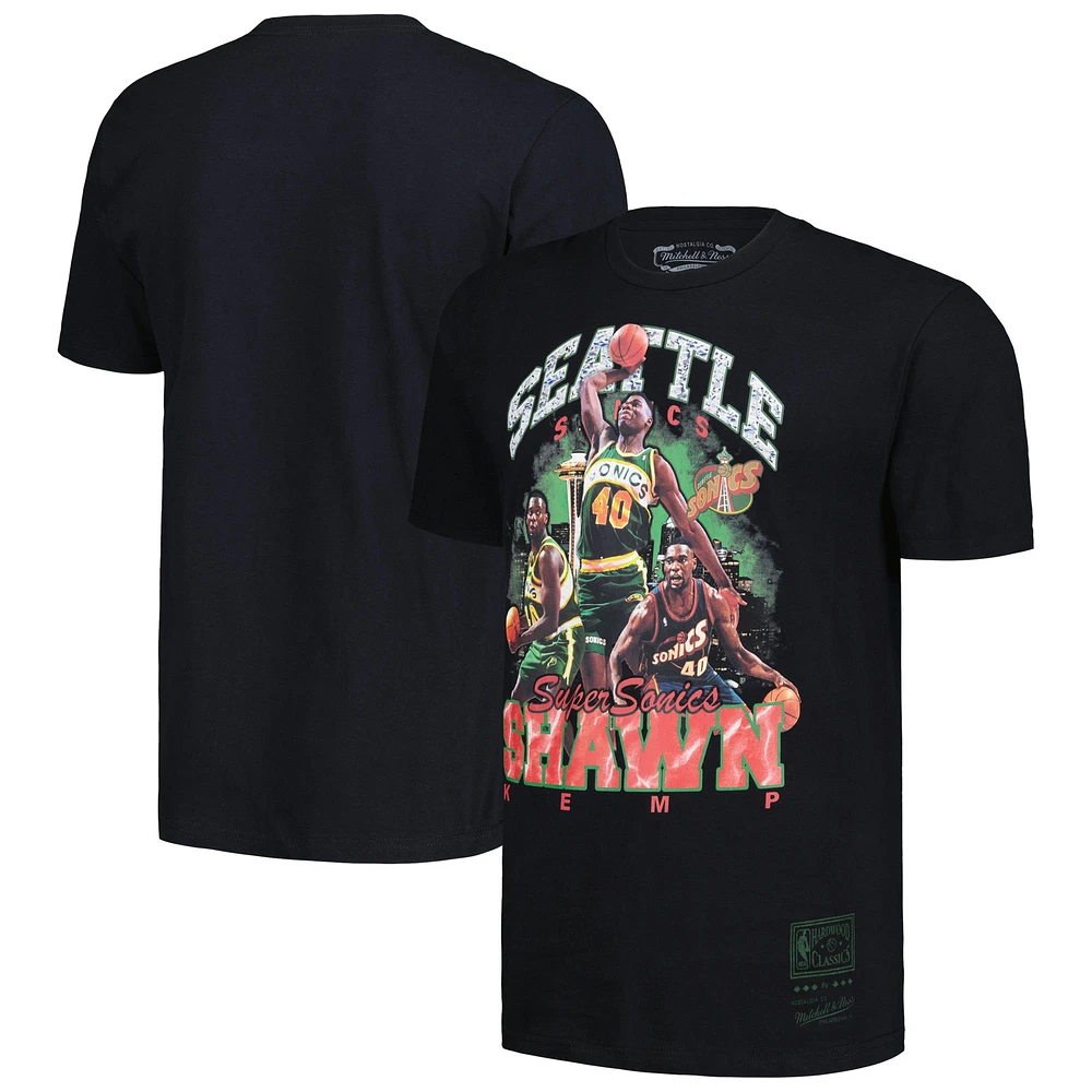 T-shirt pour homme Mitchell & Ness Shawn Kemp noir Seattle SuperSonics Hardwood Classics Bling Concert Player