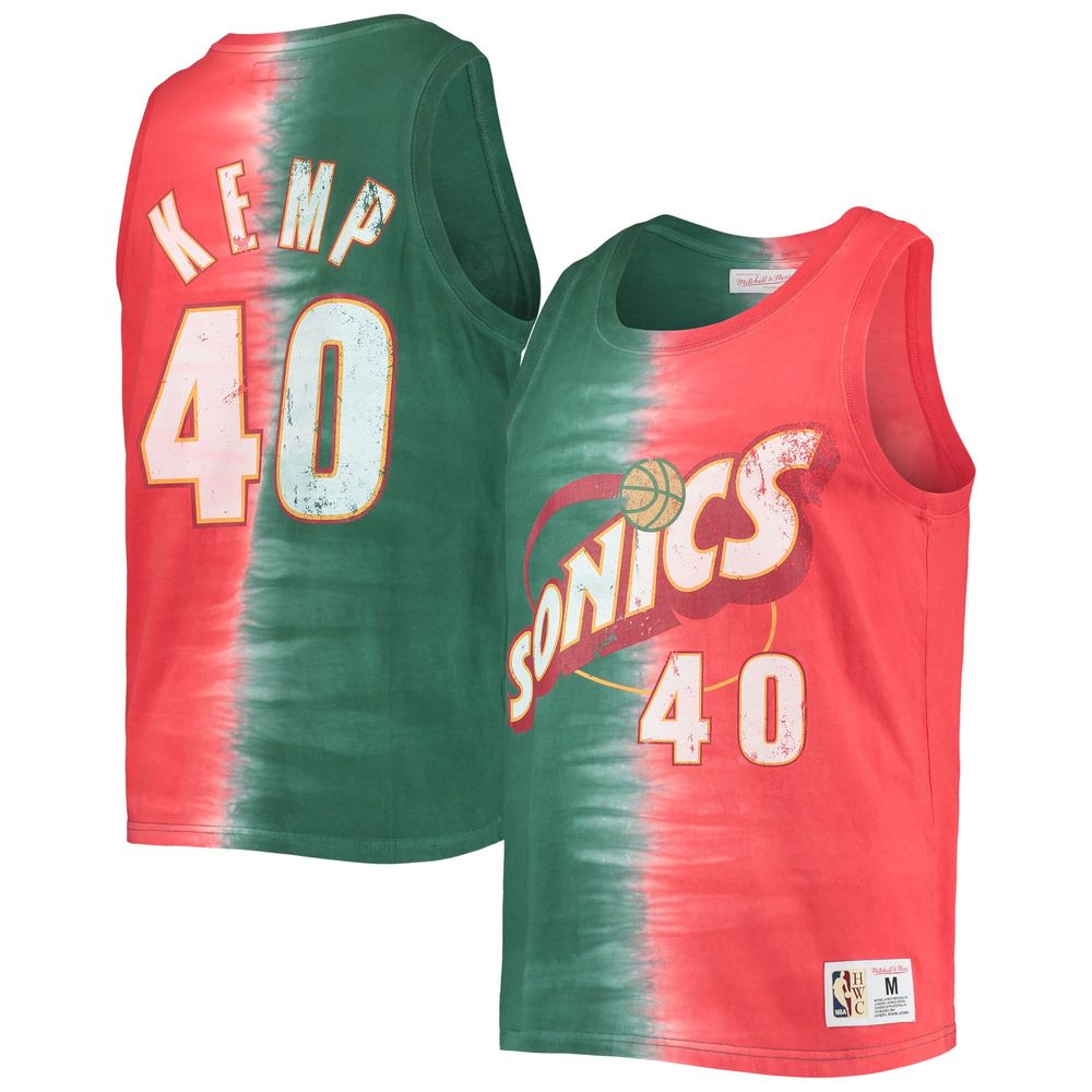 Men's Mitchell & Ness Shawn Kemp Green/Red Seattle SuperSonics Hardwood Classics Tie-Dye Name Number Tank Top