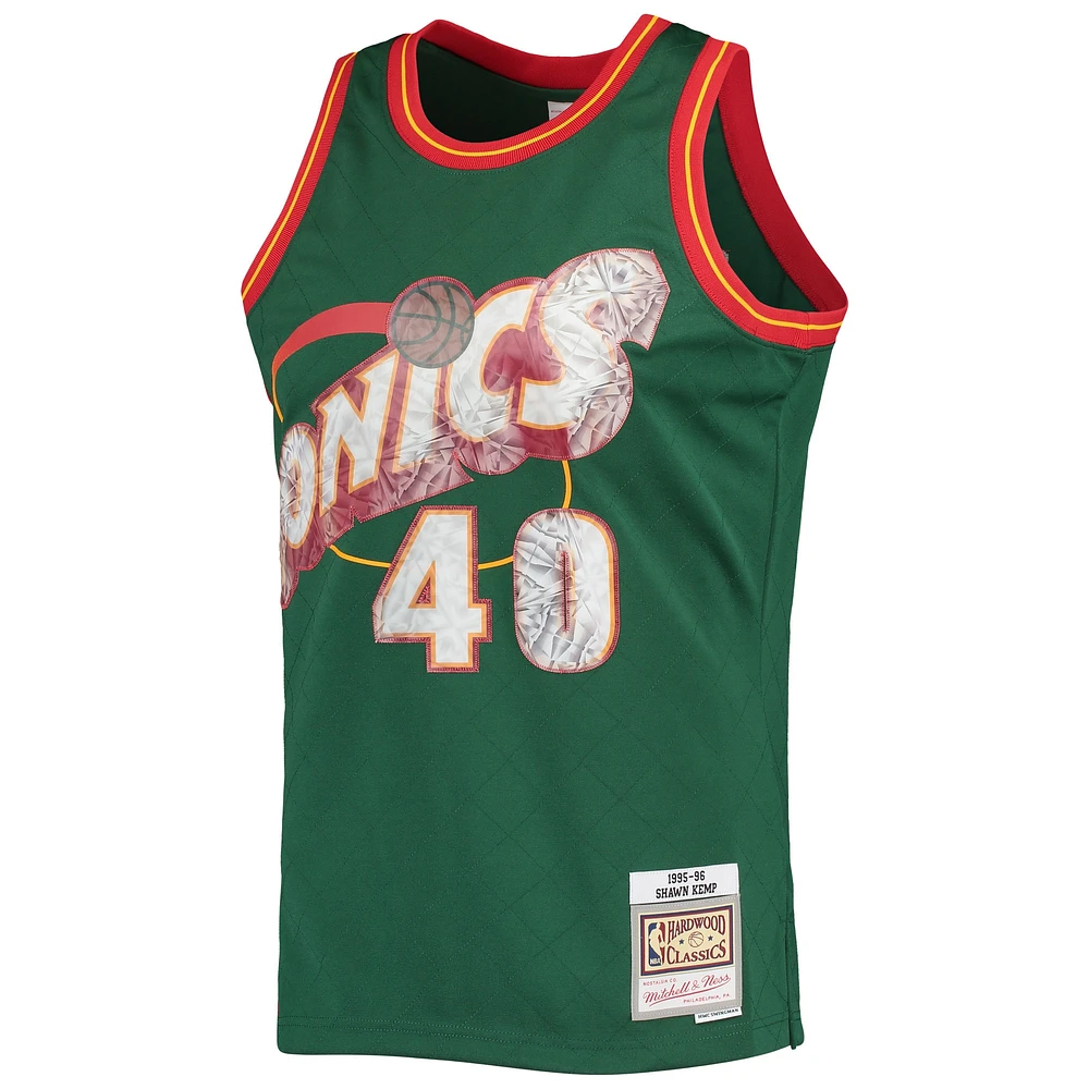 Men's Mitchell & Ness Shawn Kemp Green Seattle SuperSonics 1995/96 Hardwood Classics NBA 75th Anniversary Diamond Swingman Jersey