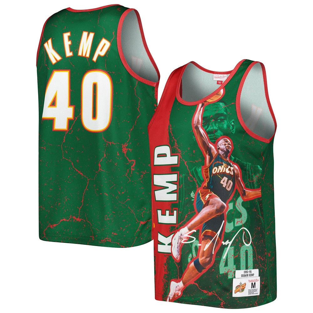 Débardeur pour homme Mitchell & Ness Shawn Kemp Green Seattle SuperSonics 1995-96 Hardwood Classics Player Burst