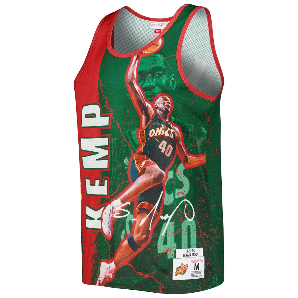 Débardeur pour homme Mitchell & Ness Shawn Kemp Green Seattle SuperSonics 1995-96 Hardwood Classics Player Burst