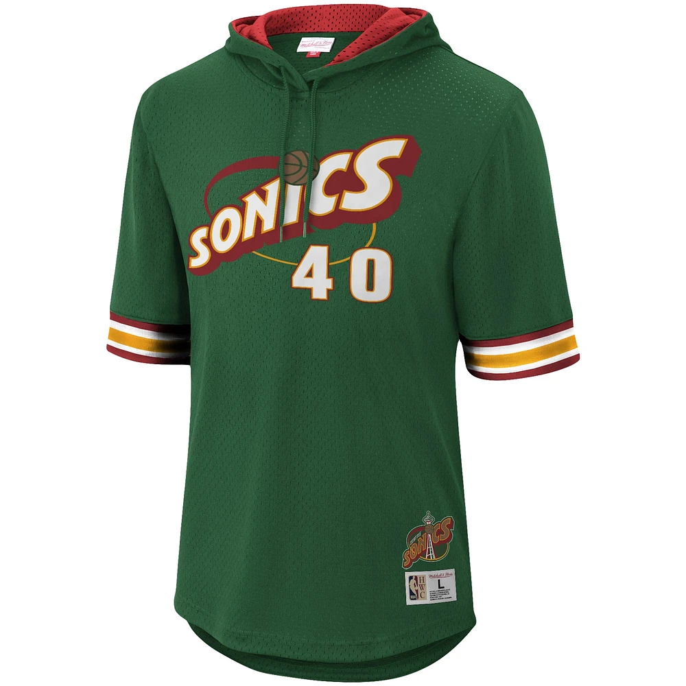 Men's Mitchell & Ness Shawn Kemp Green Seattle SuperSonics Mesh Hardwood Classics Name Number Short Sleeve Hoodie