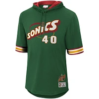 Men's Mitchell & Ness Shawn Kemp Green Seattle SuperSonics Mesh Hardwood Classics Name Number Short Sleeve Hoodie
