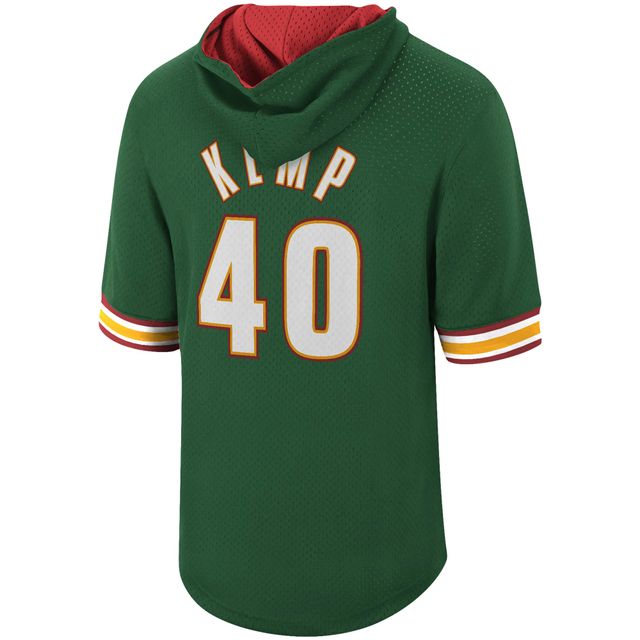 Sweat à capuche manches courtes pour hommes Mitchell & Ness Shawn Kemp vert Seattle SuperSonics Mesh Hardwood Classics nom et numéro