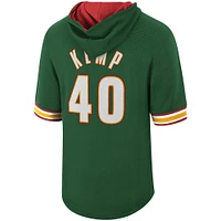 Men's Mitchell & Ness Shawn Kemp Green Seattle SuperSonics Mesh Hardwood Classics Name Number Short Sleeve Hoodie
