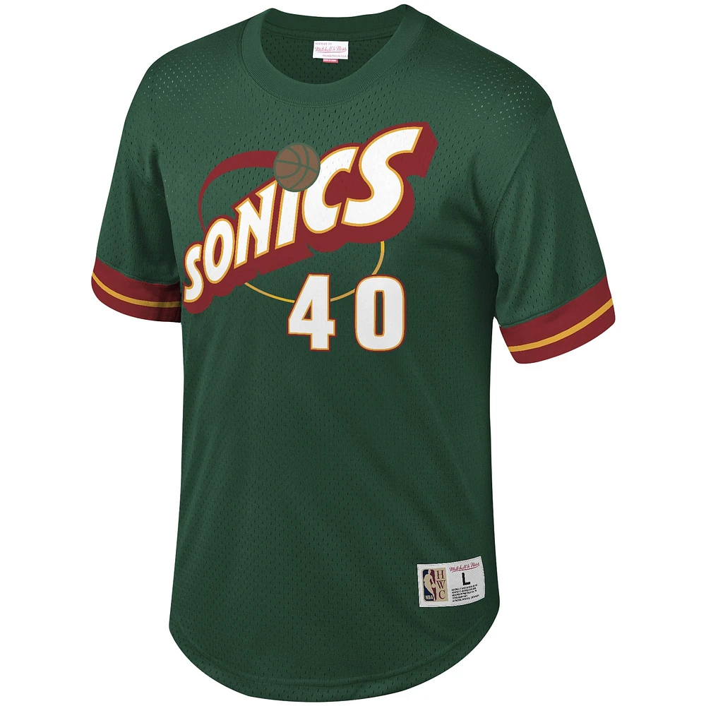 Men's Mitchell & Ness Shawn Kemp Green Seattle SuperSonics Mesh T-Shirt