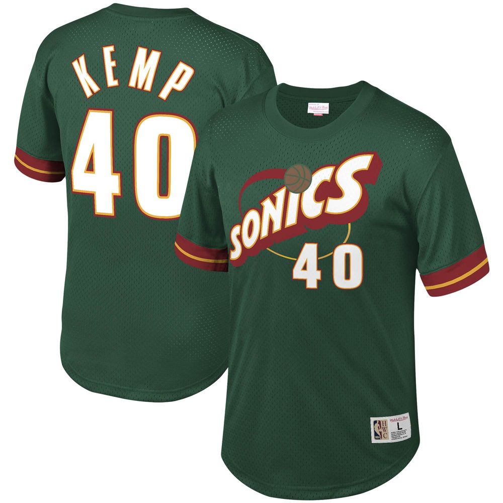 Men's Mitchell & Ness Shawn Kemp Green Seattle SuperSonics Mesh T-Shirt