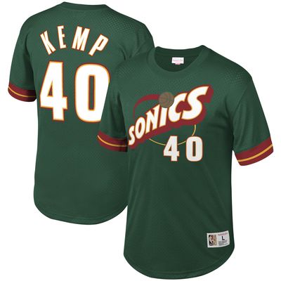 Men's Mitchell & Ness Shawn Kemp Green Seattle SuperSonics Mesh T-Shirt