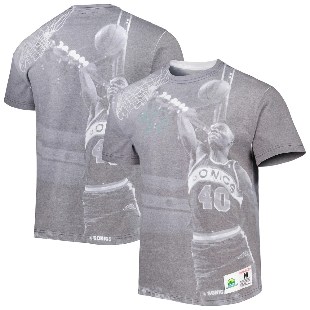 Men's Mitchell & Ness Shawn Kemp Heather Gray Seattle SuperSonics Above The Rim T-Shirt