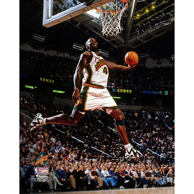 Shawn Kemp Seattle SuperSonics Unsigned Hardwood Classics Windmill Dunk Photograph