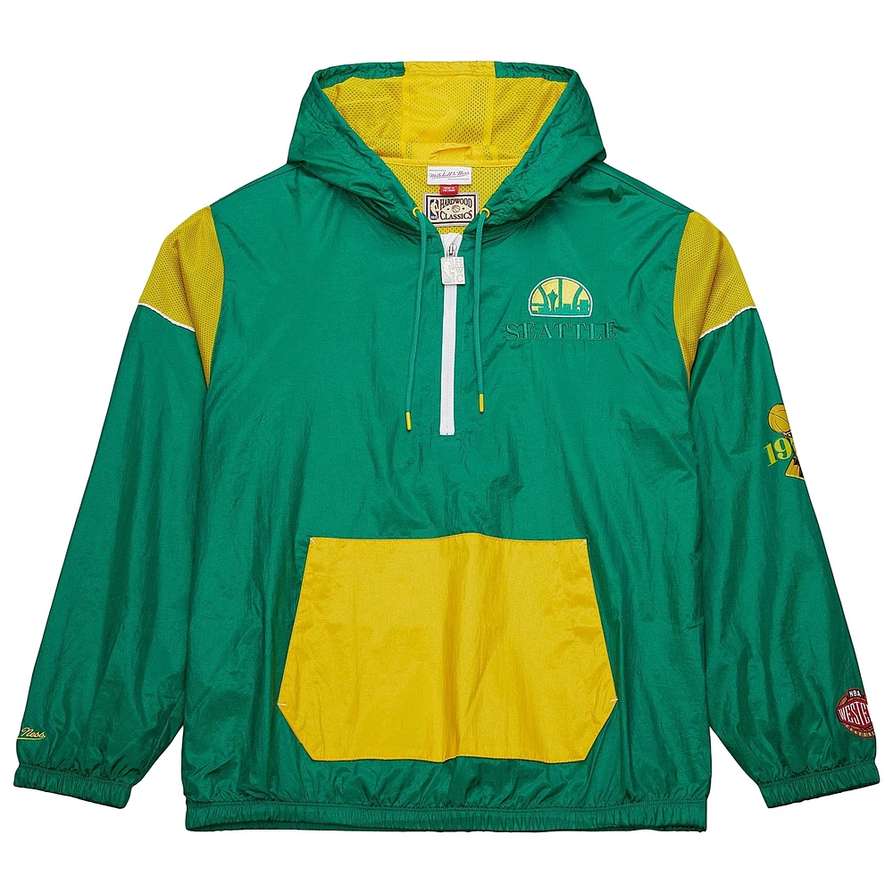 Veste coupe-vent unisexe Mitchell & Ness Kelly Green Seattle SuperSonics Hardwood Classics Team OG 3.0 Anorak à demi-zip