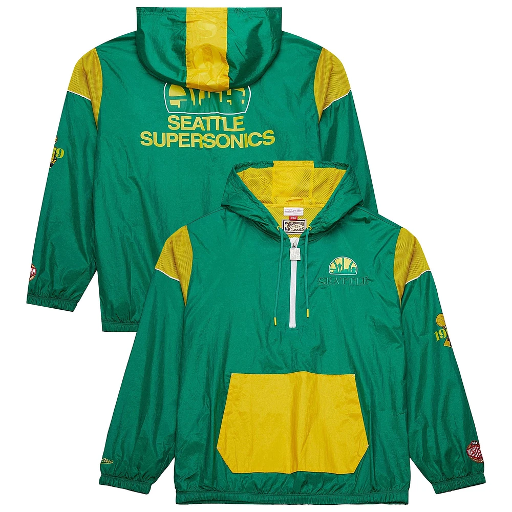 Veste coupe-vent unisexe Mitchell & Ness Kelly Green Seattle SuperSonics Hardwood Classics Team OG 3.0 Anorak à demi-zip