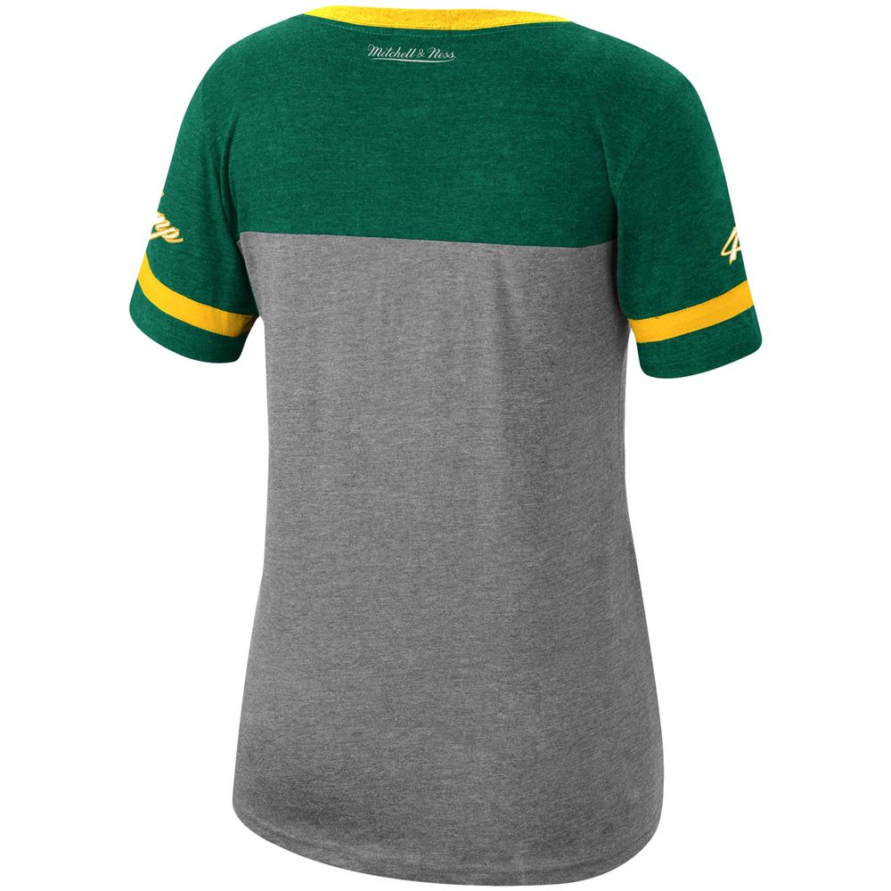 Women's Mitchell & Ness Shawn Kemp Heathered Charcoal Seattle SuperSonics Team Captain V-Neck T-Shirt