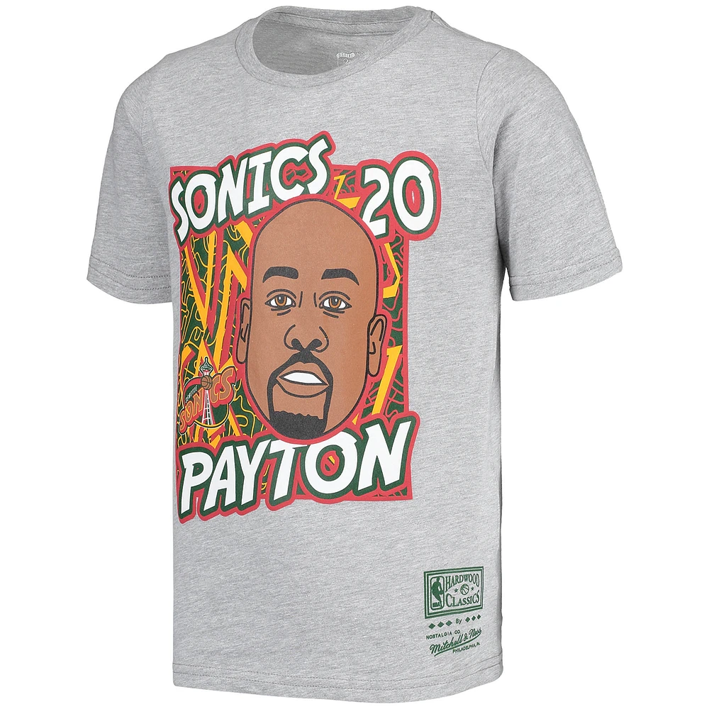 Youth Mitchell & Ness Gary Payton Gray Seattle SuperSonics Hardwood Classics King of the Court Player T-Shirt