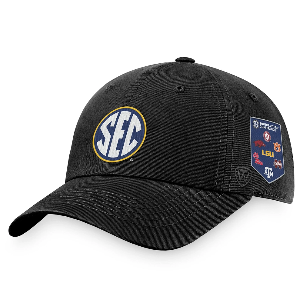 Casquette réglable Top of the World Black SEC Banner pour homme