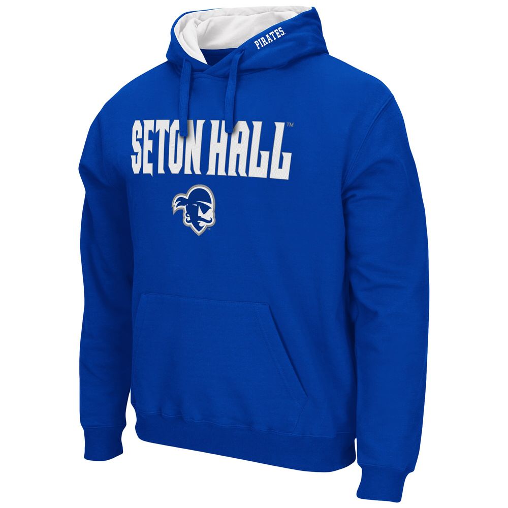 Men's Colosseum Blue Seton Hall Pirates Arch and Logo Pullover Hoodie