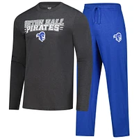 Men's Concepts Sport Blue/Heathered Charcoal Seton Hall Pirates Meter Long Sleeve T-Shirt & Pants Sleep Set