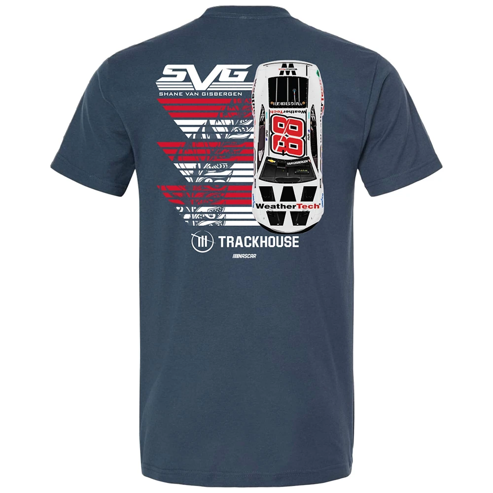 T-shirt bleu pour homme de la collection Trackhouse Racing Team Shane van Gisbergen WeatherTech Cuisin Car