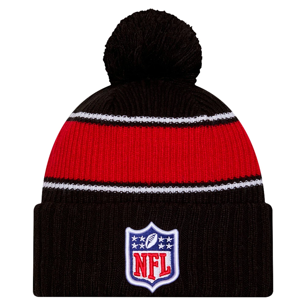 Bonnet en tricot à revers avec pompon NFL 2024 Sideline de New Era pour homme, noir