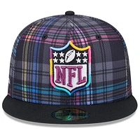 Casquette ajustée 59FIFTY NFL Crucial Catch à carreaux pour homme New Era Black Shield Merchandise 2024