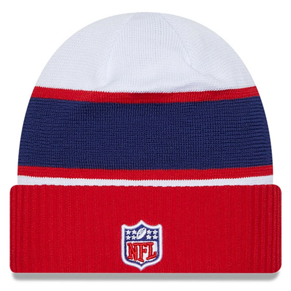 Bonnet en tricot à revers technique Sideline NFL 2023 New Era pour homme, blanc/bleu marine