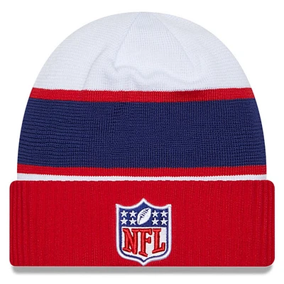 Bonnet en tricot à revers technique Sideline NFL 2023 New Era pour homme, blanc/bleu marine