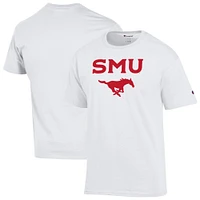 T-shirt blanc Champion pour homme avec logo arqué des Mustangs de la SMU