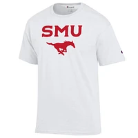 T-shirt blanc Champion pour homme avec logo arqué des Mustangs de la SMU